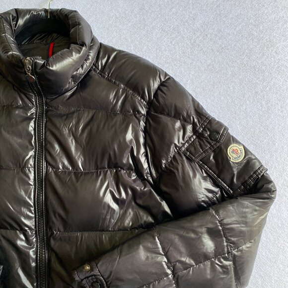 Moncler Maya Puffer Jacket Men's 5 Black Shiny Glossy Down Coat - Picture 3 of 16